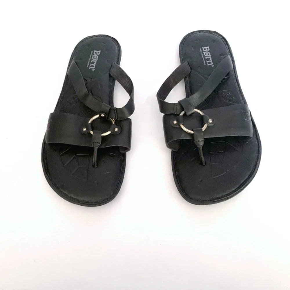 Born Black Leather Thong Sandals - Size 7 - Picture 2 of 7